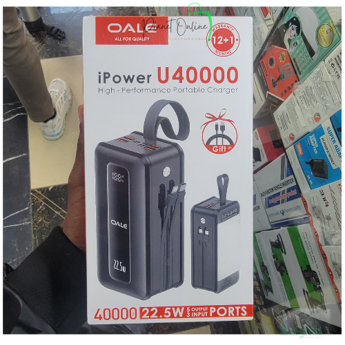 OALE power bank, iPower U40000 powerbank, 40000mAh power bank Kenya, big power bank Kenya, fast charging powerbank 22.5W, multi output power bank, power bank with built in cables, Type-C power bank