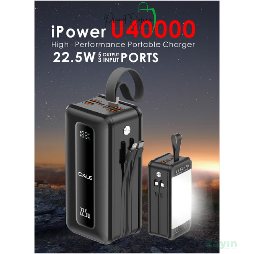 OALE power bank, iPower U40000 powerbank, 40000mAh power bank Kenya, big power bank Kenya, fast charging powerbank 22.5W, multi output power bank, power bank with built in cables, Type-C power bank