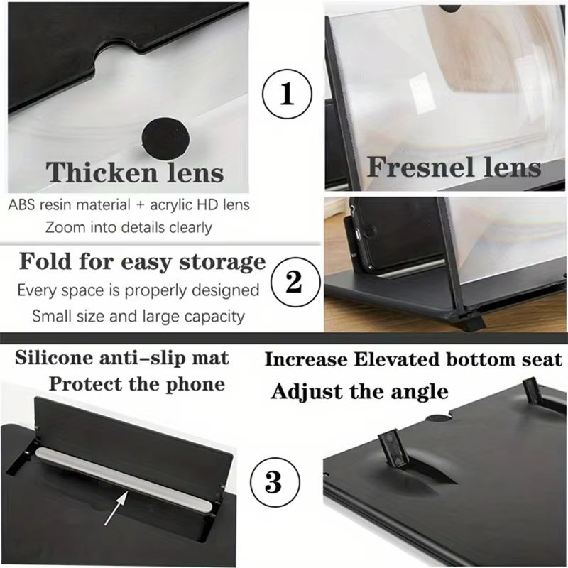 10/12 Inch Folding Mobile Screen Magnifying Glass Phone Desktop Stand 3D Mobile Phone Screen Magnifying Glass HD Video Amplifier