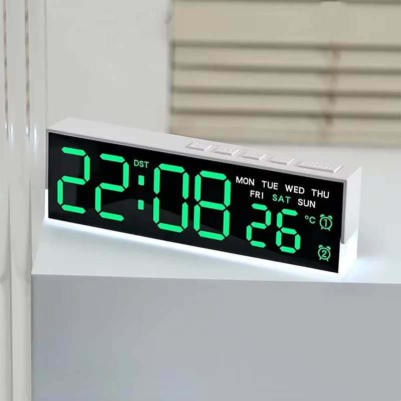 USB Powered Digital Alarm Clock with White Mood Light TEMP Week 2 Alarm DST Table Clock 3 Levels Brightness 12/24H LED Clock