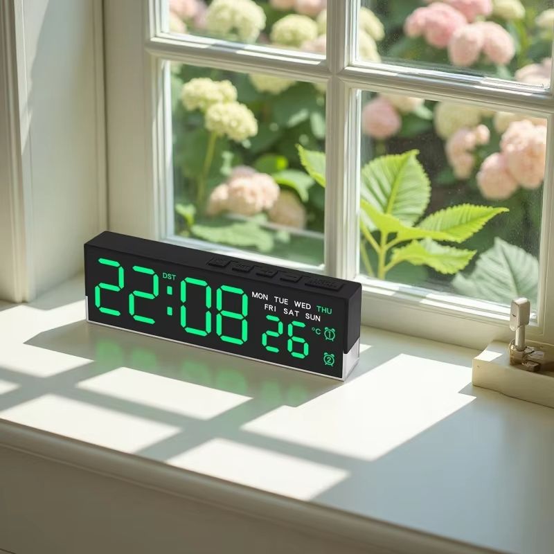 USB Powered Digital Alarm Clock with White Mood Light TEMP Week 2 Alarm DST Table Clock 3 Levels Brightness 12/24H LED Clock