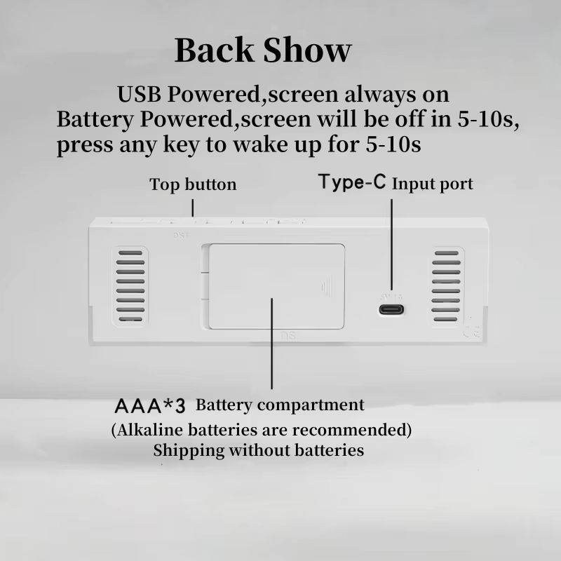 USB Powered Digital Alarm Clock with White Mood Light TEMP Week 2 Alarm DST Table Clock 3 Levels Brightness 12/24H LED Clock