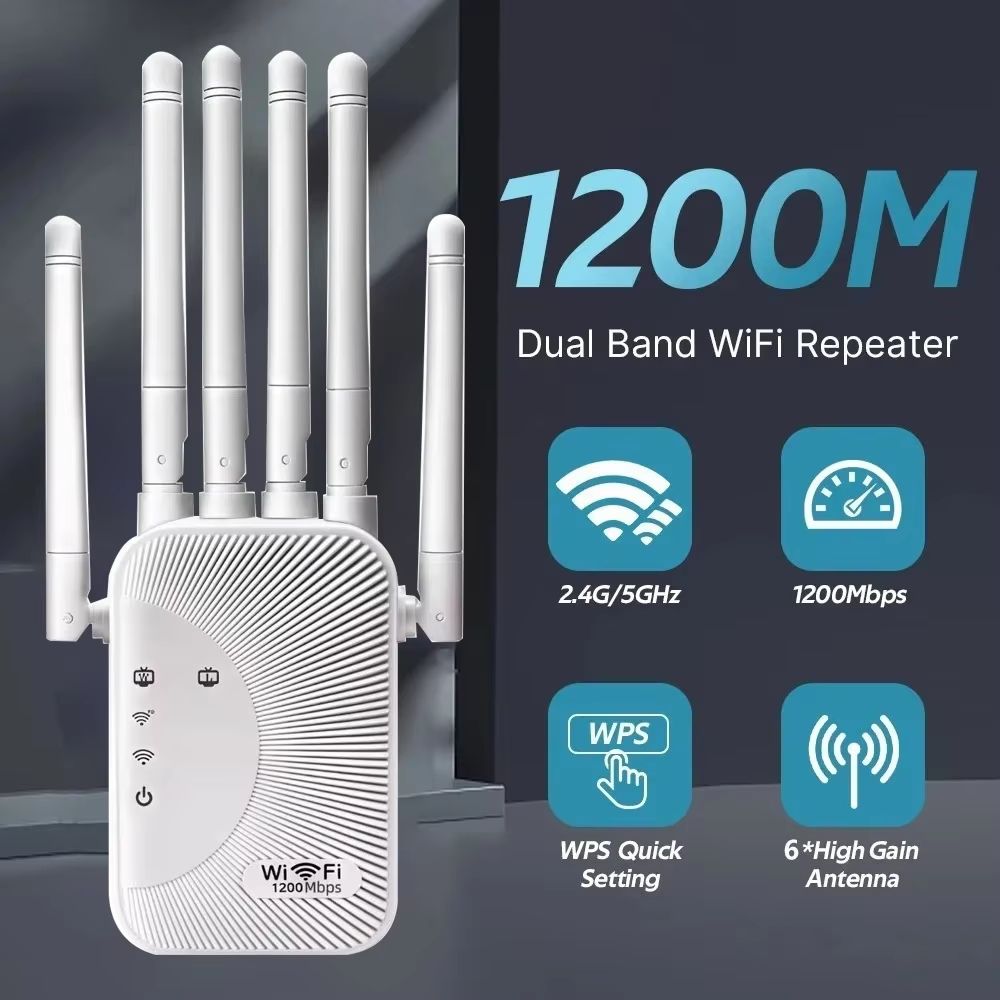 1200Mbps Wifi Repeater Amplifier Dual band 2.4G 5G Network Expander Range Extender WiFi Signal Booster Wireless Wi-Fi Router
