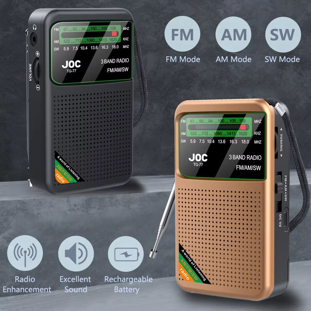 Pocket Mini Radio AM/FM/SW Portable Radio Batteries Rechargeable Supports Connect Wired Earphone Portable FM Radio Receiver