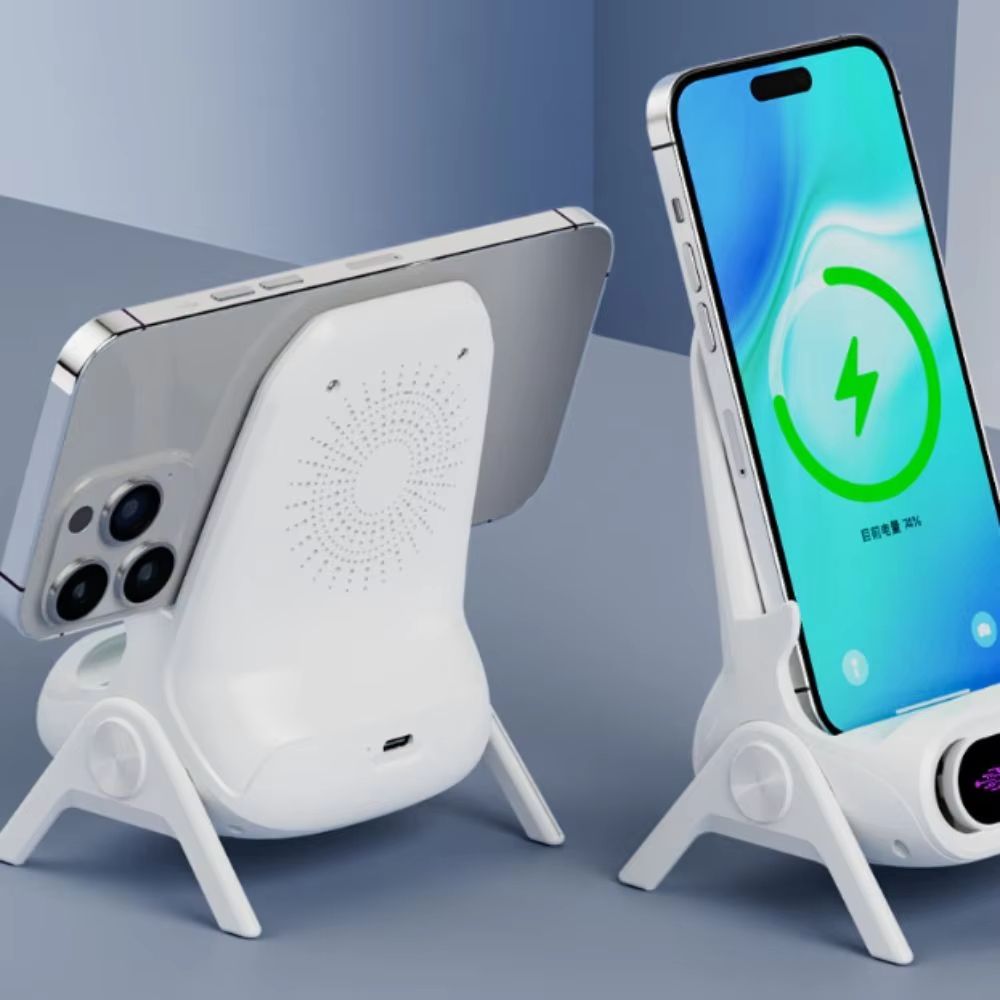 15W Wireless Magnetic Phone Charger with 3 Magnetic Head Intelligent Cooling Chair Shaped Phone Charger Stereo Sound Chamber