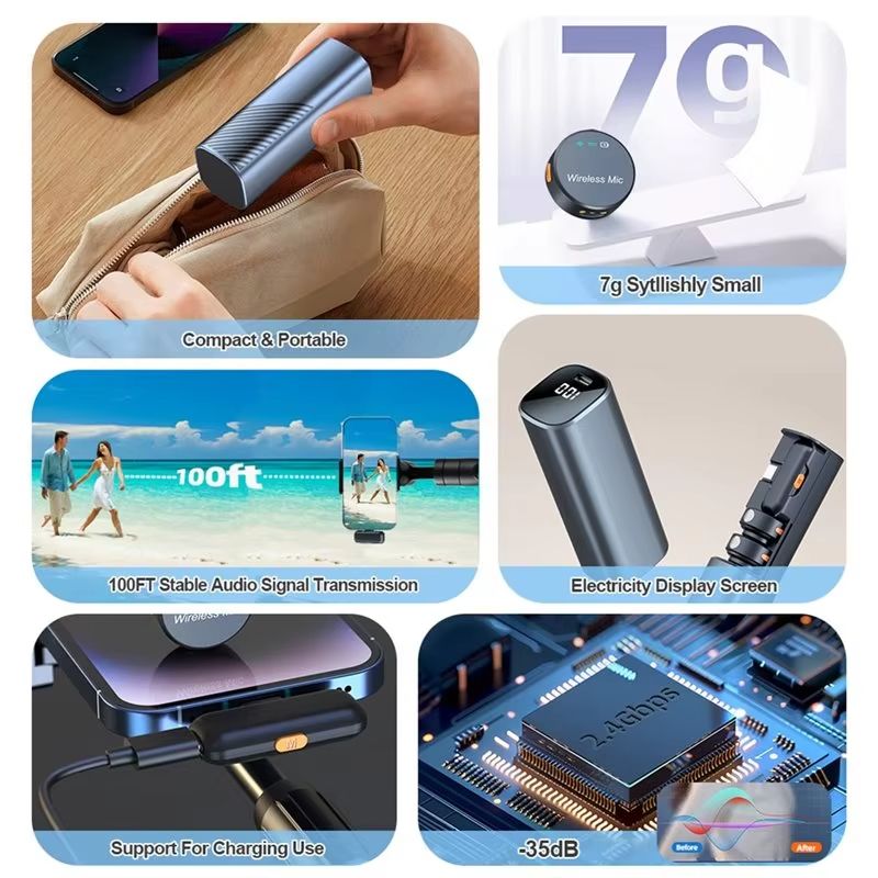 【NEWLY】Noise Cancelling Wireless Lavalier Mic Portable Charging Case LED Display For Interview Vlogging Podcast Recording