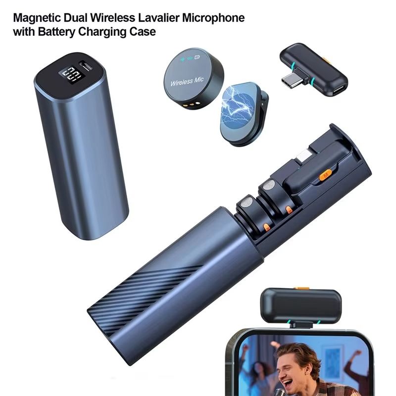 【NEWLY】Noise Cancelling Wireless Lavalier Mic Portable Charging Case LED Display For Interview Vlogging Podcast Recording