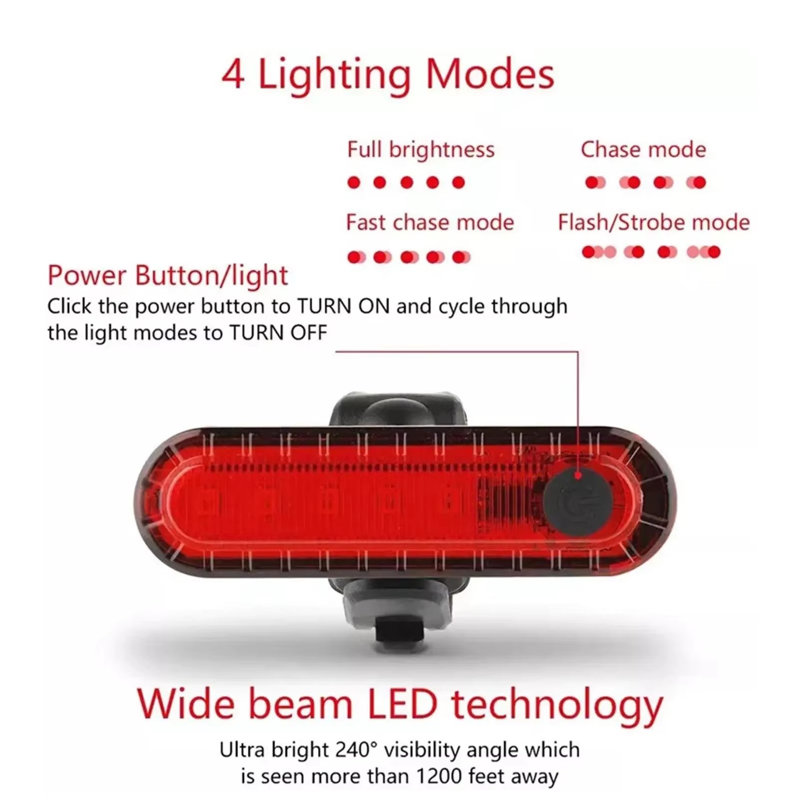 Rear Bike Tail Light USB Rechargeable Red Ultra Bright Taillights Fit On Bicycle Easy to Install for Cycling Safety