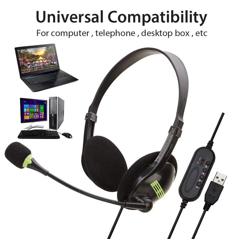 Wired Stereo Headset With Microphone USB Interface Headset Gaming Laptop PC Earplugs Noise Reduction