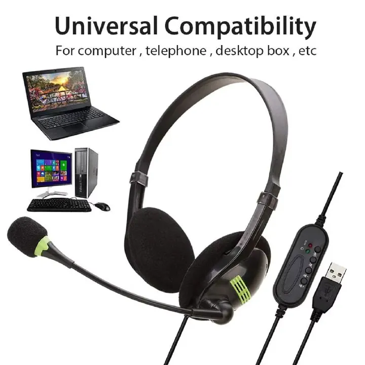 Wired Stereo Headset With Microphone USB Interface Headset Gaming Laptop PC Earplugs Noise Reduction