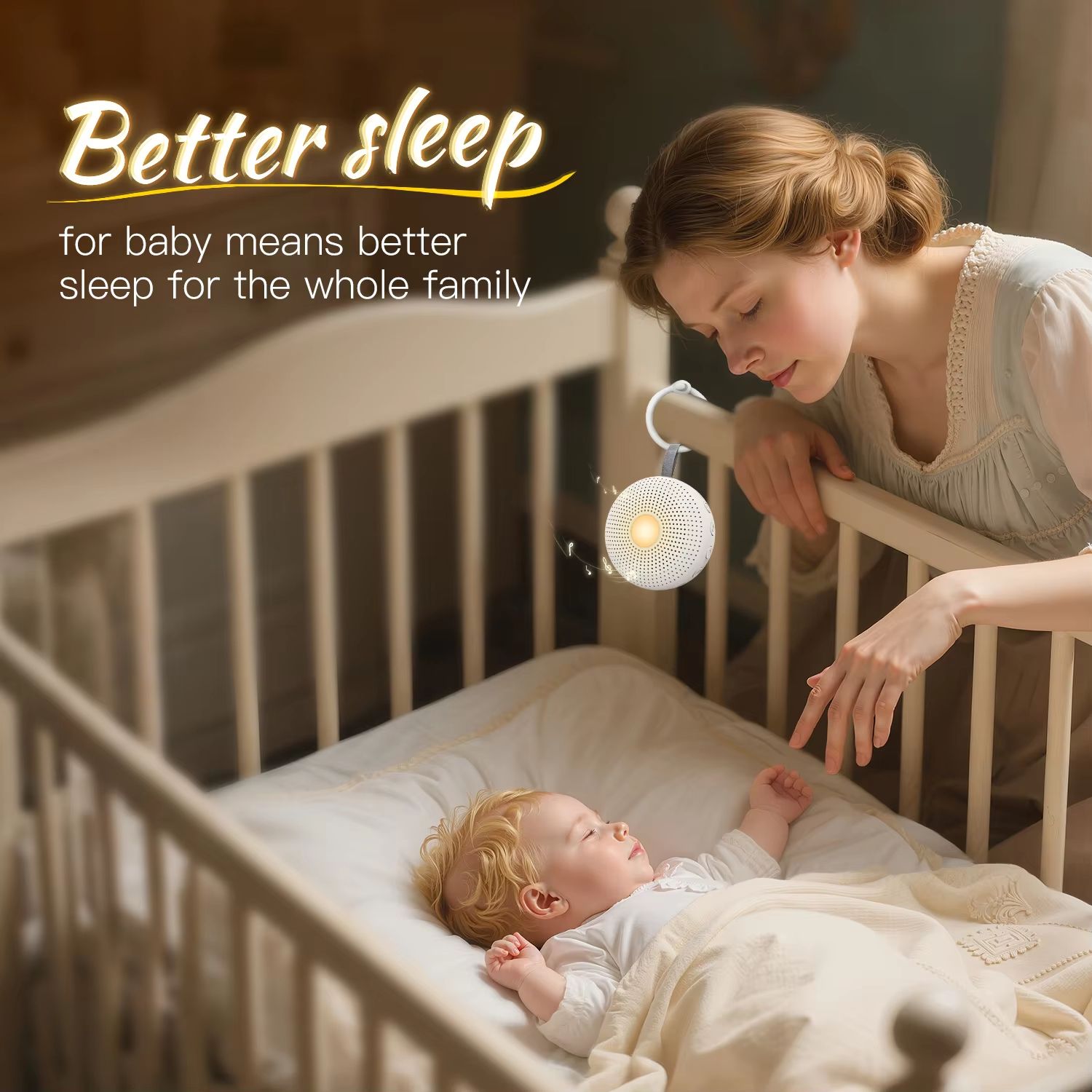 Portable Sleep Aid White Noise Machine for Baby & Adult with 15 Sounds Smart Cry Detection Night Light Timer Newborn Gift
