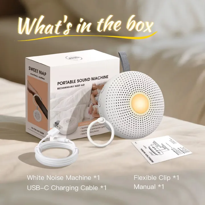 Portable Sleep Aid White Noise Machine for Baby & Adult with 15 Sounds Smart Cry Detection Night Light Timer Newborn Gift