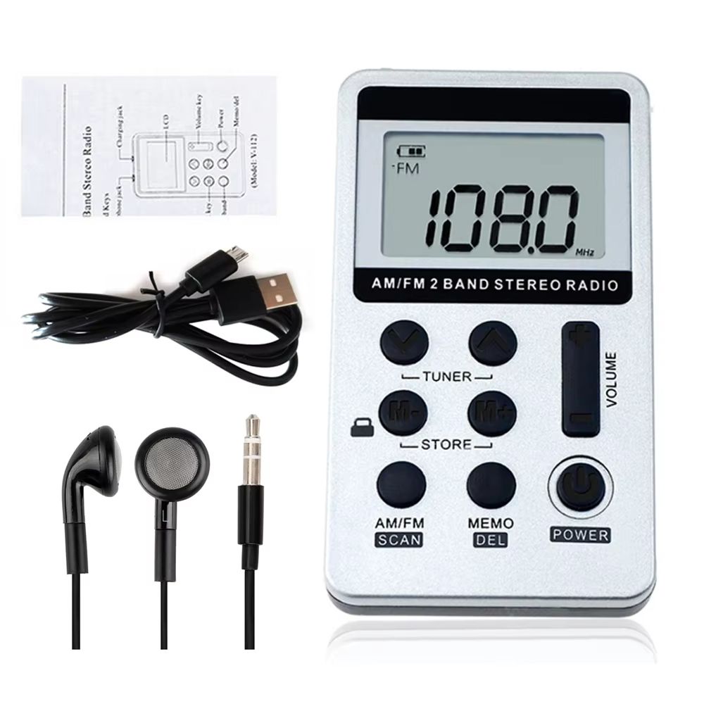 HanRongDa HRD-103 AM FM Digital Radio 2 Band Stereo Receiver w/ Headphones LCD Screen Rechargeable Battery Portable Pocket Radio