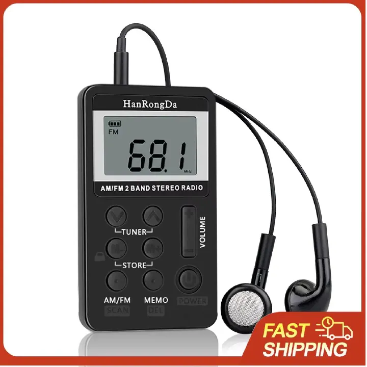 HanRongDa HRD-103 AM FM Digital Radio 2 Band Stereo Receiver w/ Headphones LCD Screen Rechargeable Battery Portable Pocket Radio