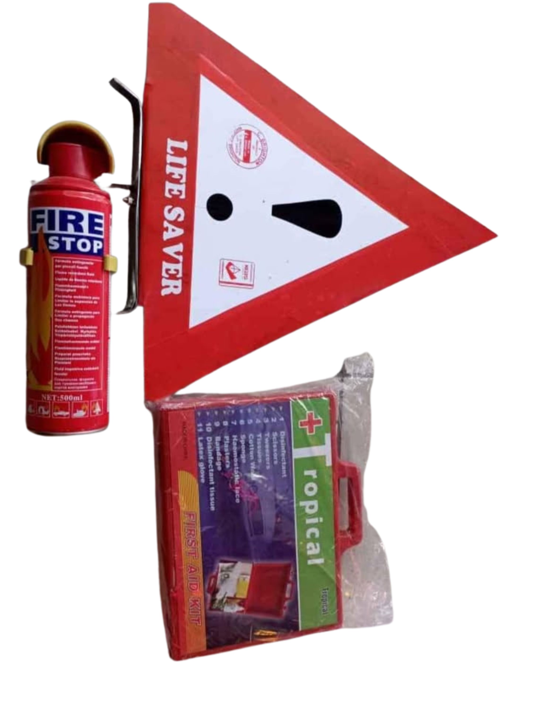 3-in-1 Car Safety Kit Car Emergency Safety Kit – First Aid Kit, Fire Extinguisher & Warning Triangles Set