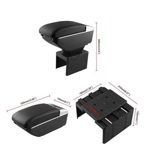 Universal Car Armrest Console, Universal Console Storage Box,Armrest Box Double Layer Front Center Console Black Leather with Charging 7 USB Ports