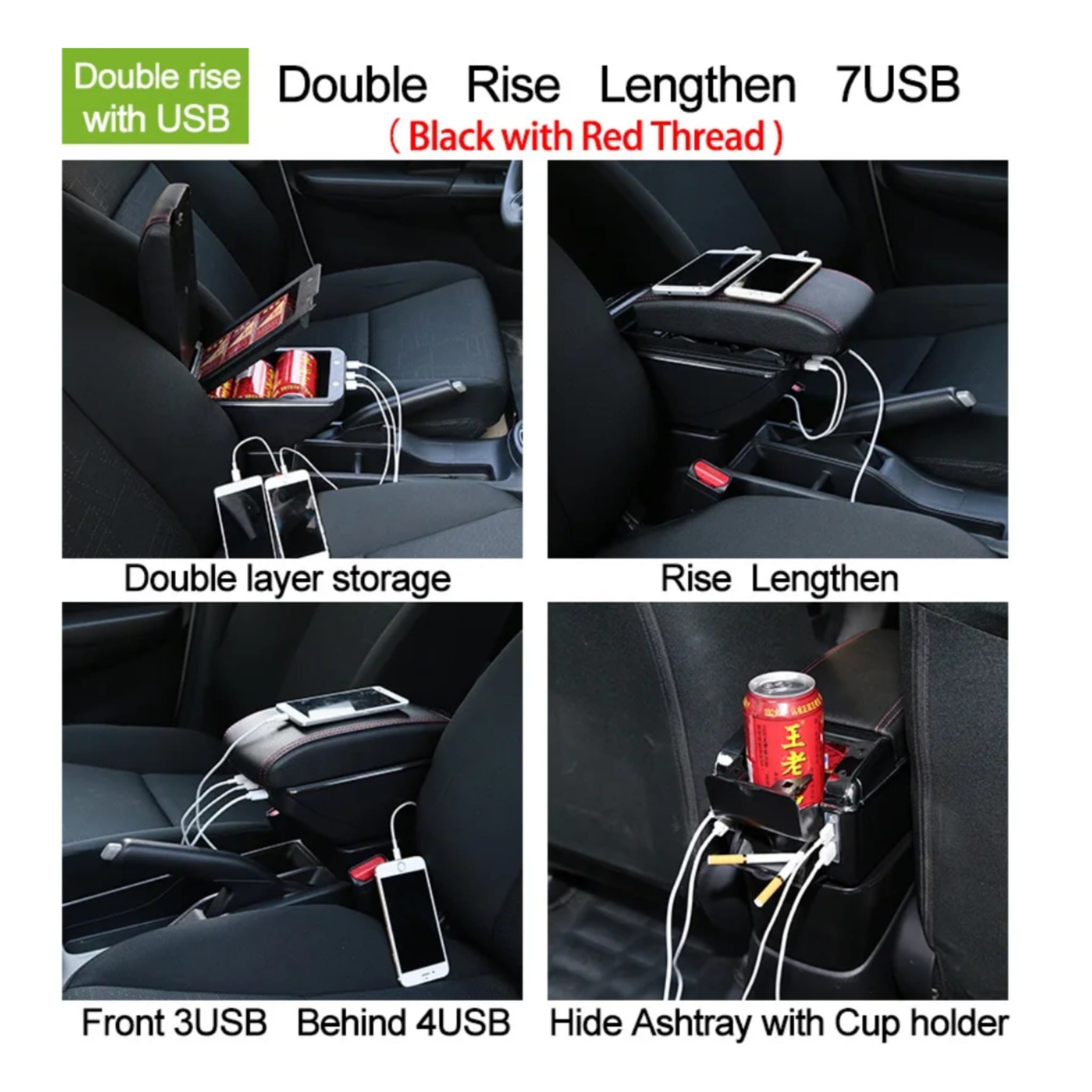 Universal Car Armrest Console, Armrest Console Storage Box With 7 USB Ports