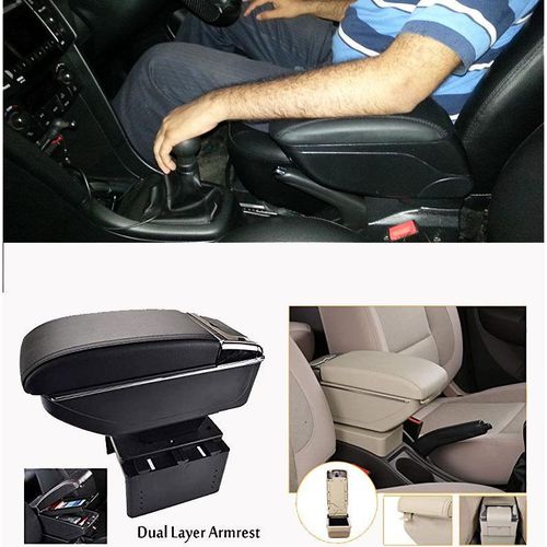 Double Layer Car Arm Rest Center Console With 7 USB Ports Armrest Box (Color : Beige)