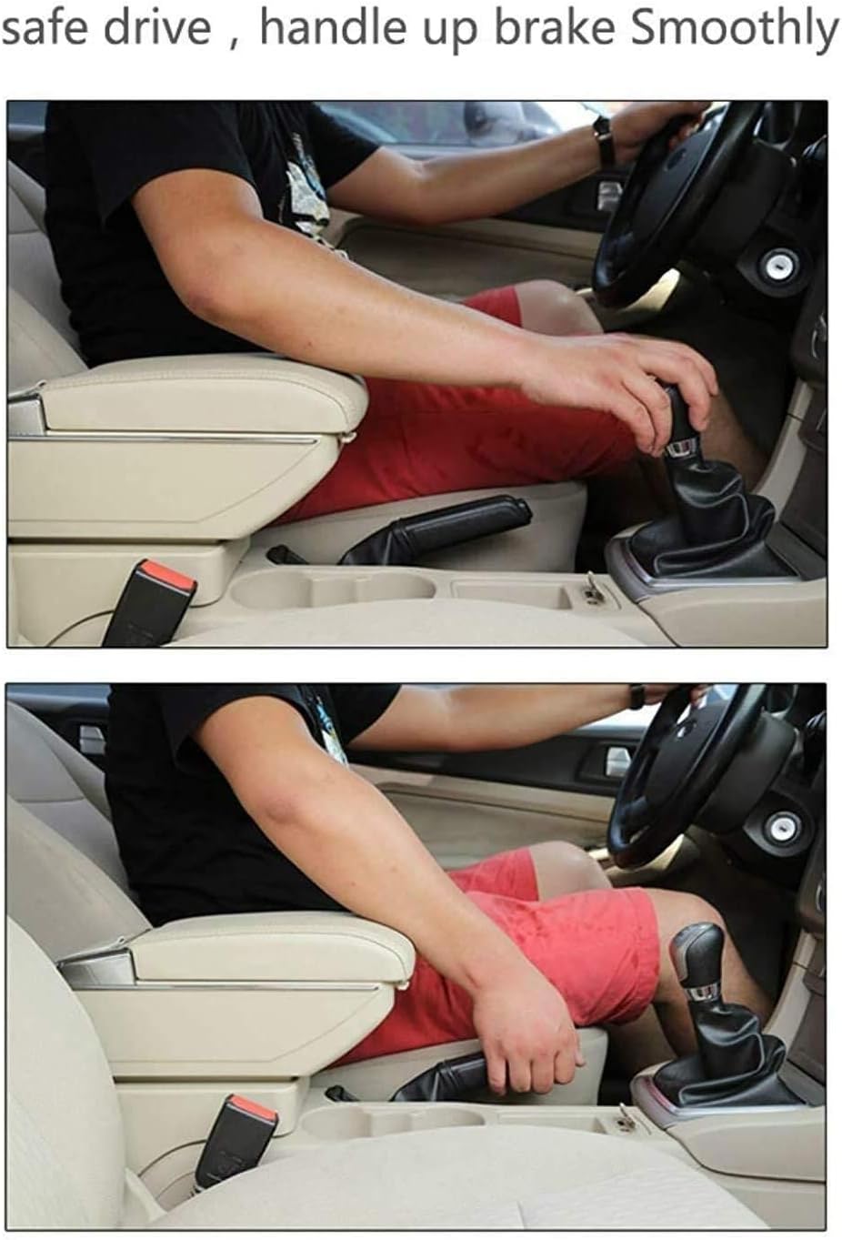 Double Layer Car Arm Rest Center Console With 7 USB Ports Armrest Box (Color : Beige)