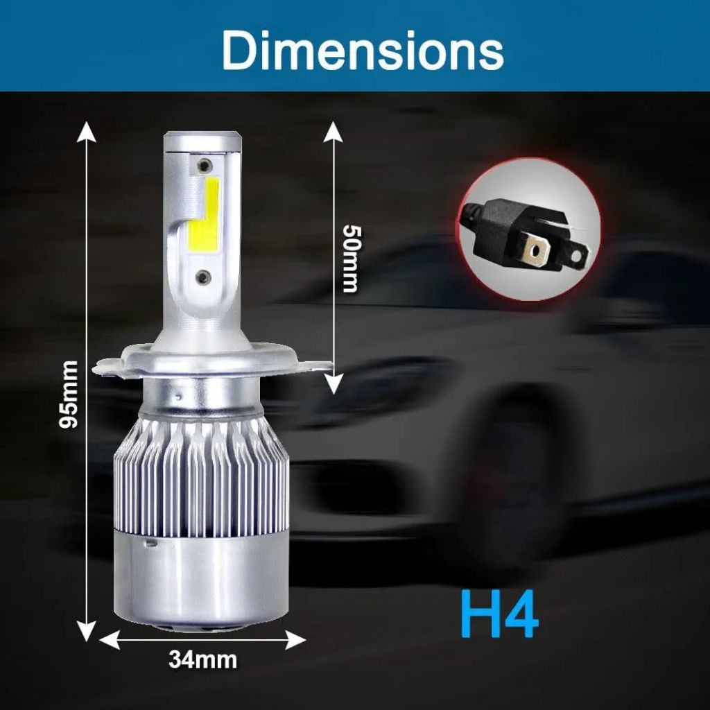 H4 Car LED Headlight Bulbs Universal C6 LED Car H4 White Light Bulb 3800LM 36W LED Car Bulb(Pack of 2) for Headlight (C6)