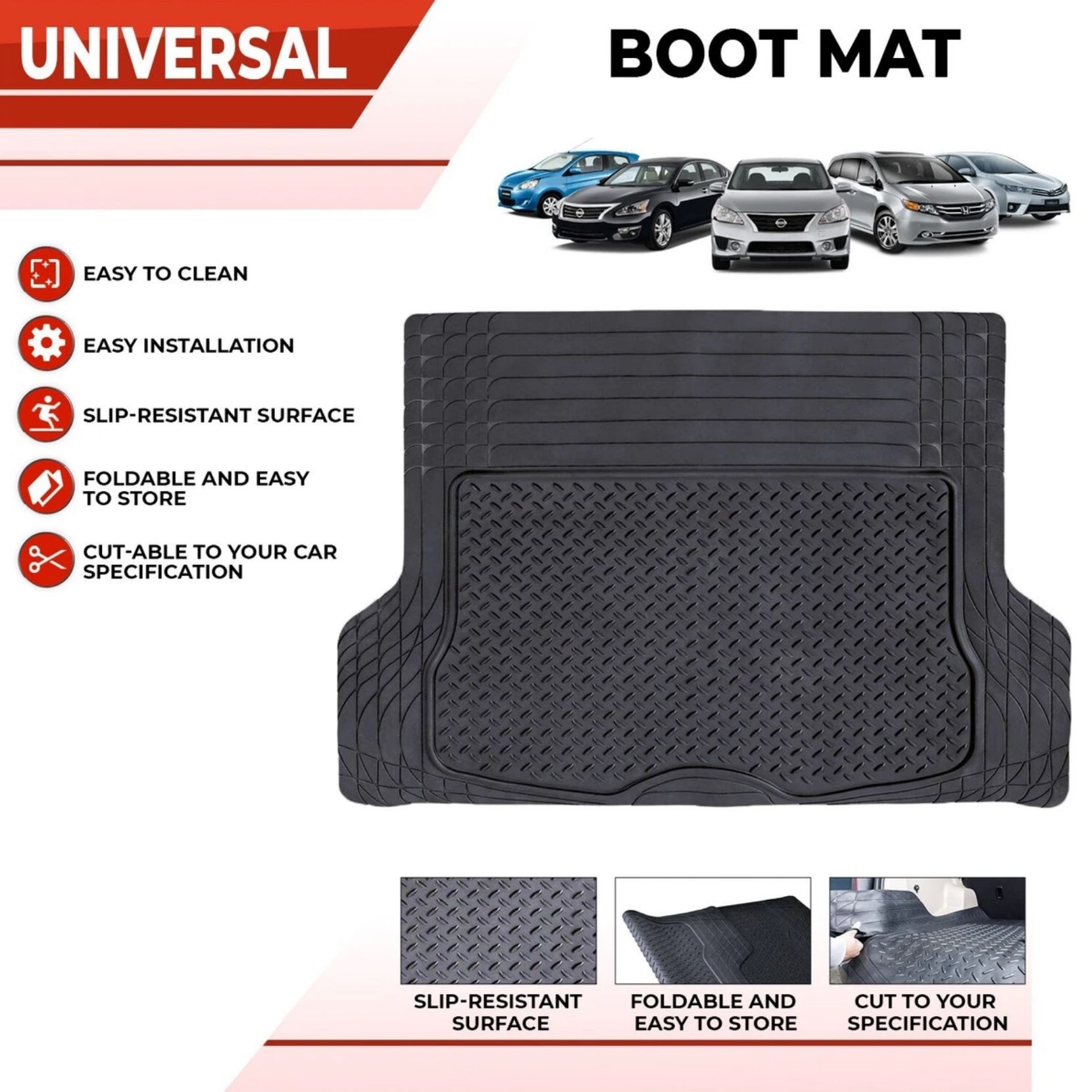 Universal Car Floor Trunk Mats Heavy Duty Rubber Carpet For All Weather Waterproof