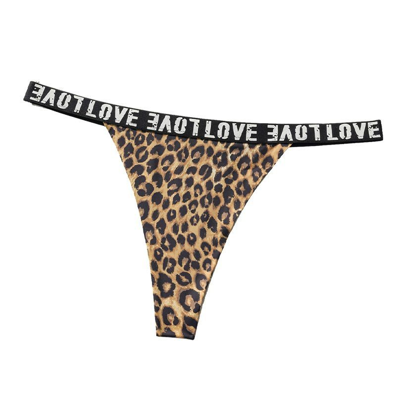 sexy leopard print women's underwear, low waist letter belt, no trace, quick drying, breathable sports thong leopard print S