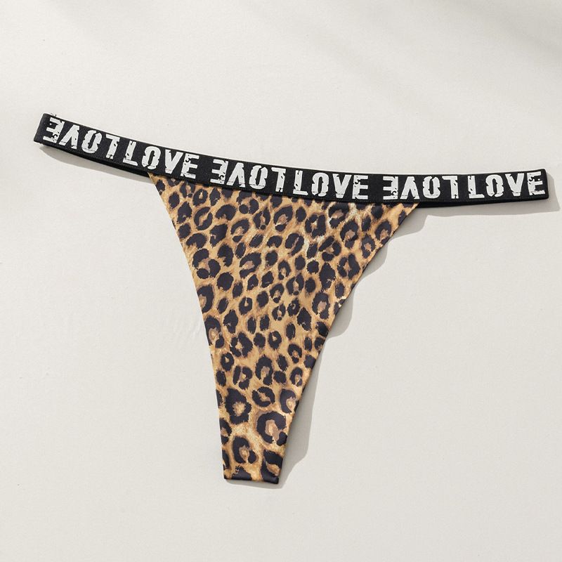 sexy leopard print women's underwear, low waist letter belt, no trace, quick drying, breathable sports thong leopard print S