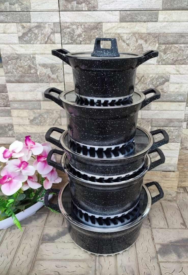 【 Promotion】✨ Bosch 10PCS Granite Nonstick Cookware Set 🍳 Premium Cooking Pots with Glass Lids (Various Sizes) – Durable, Stylish & Easy to Clean 🧽 Perfect for Everyday Use! 🍲🔥
