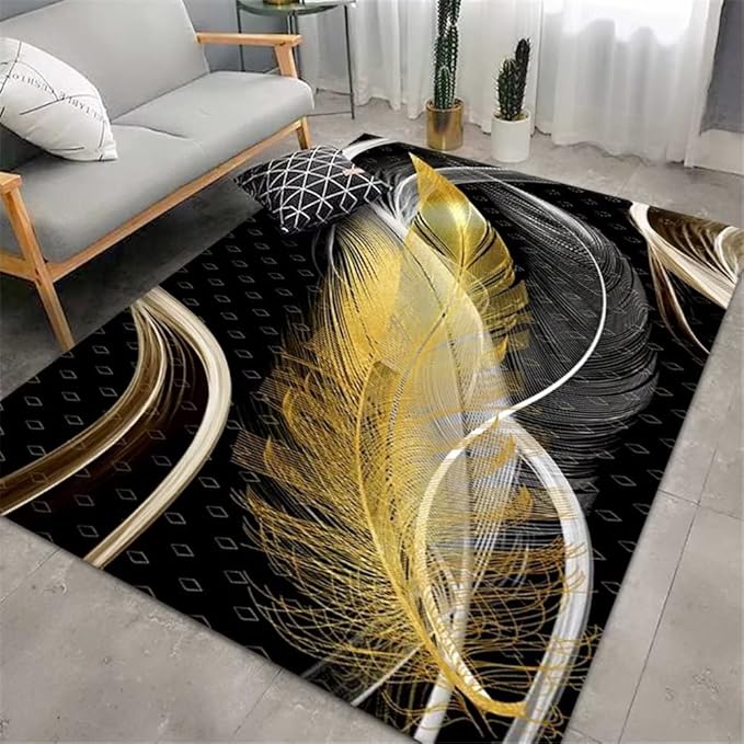 7 by 10 Extra Large Rugs For Living Room Living Room Carpet Living Room Yellow Carpet Feather Abstract Pattern Carpet Bedroom Durable 100X160Cm Outdoor Rugs