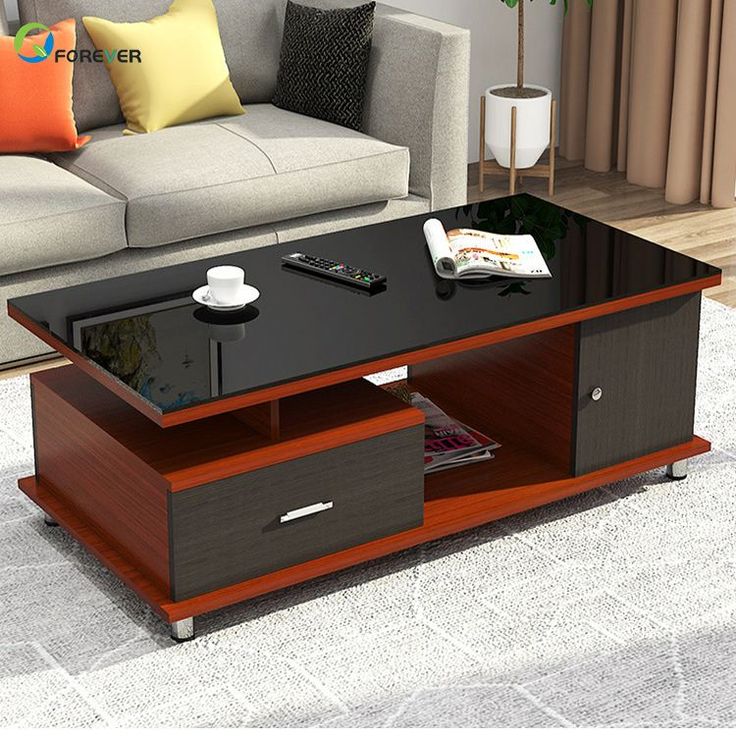 Modern Rectangular Glass Coffee Table with White Wood Base and Storage 2-Tier Coffee Table Accent Center Sofa Table for Living Room