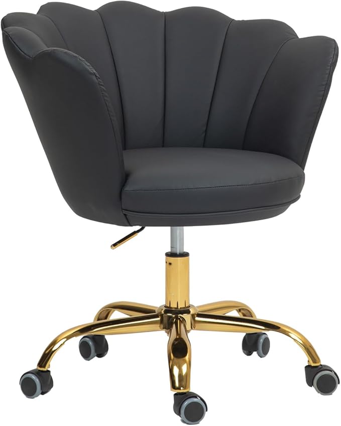 Comfy Home Office Task Chair with Wheels, Cute Modern Upholstered Velvet Seashell Back Adjustable Swivel Vanity Desk Chair, for Women, for Girls, Living Room, Bedroom