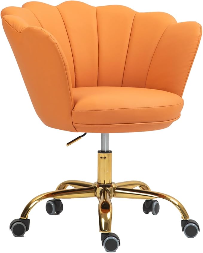 Comfy Home Office Task Chair with Wheels, Cute Modern Upholstered Velvet Seashell Back Adjustable Swivel Vanity Desk Chair, for Women, for Girls, Living Room, Bedroom