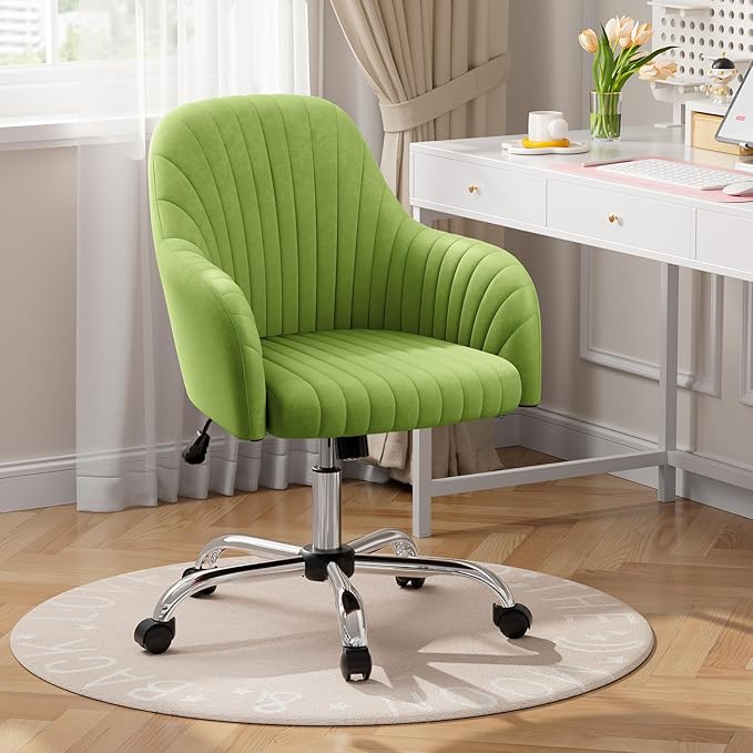 Velvet Desk Chair for Home Office, Modern Adjustable Swivel Task Chair, Women Vanity Chairs with Arm Rest for Bedroom Dressing Room,
