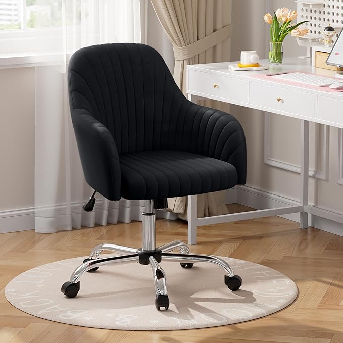Velvet Desk Chair for Home Office, Modern Adjustable Swivel Task Chair, Women Vanity Chairs with Arm Rest for Bedroom Dressing Room,