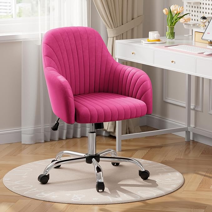 Velvet Desk Chair for Home Office, Modern Adjustable Swivel Task Chair, Women Vanity Chairs with Arm Rest for Bedroom Dressing Room,