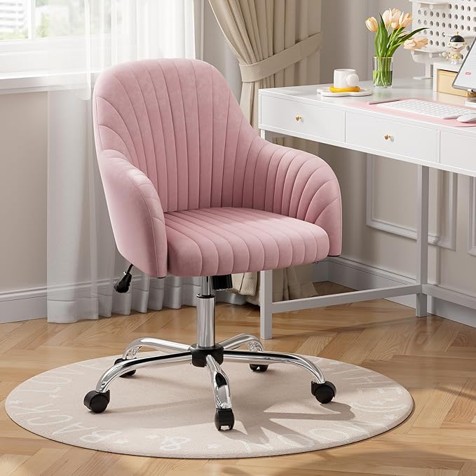 Velvet Desk Chair for Home Office, Modern Adjustable Swivel Task Chair, Women Vanity Chairs with Arm Rest for Bedroom Dressing Room,
