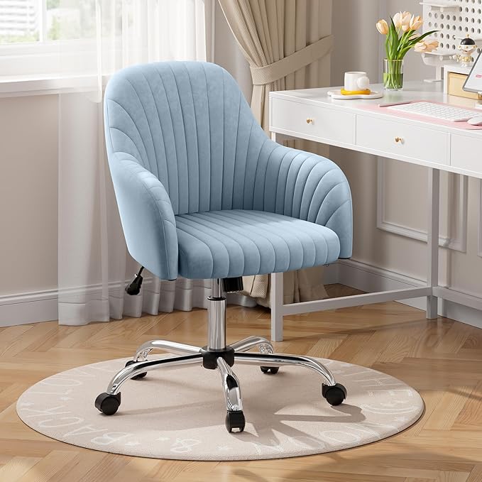 Velvet Desk Chair for Home Office, Modern Adjustable Swivel Task Chair, Women Vanity Chairs with Arm Rest for Bedroom Dressing Room,