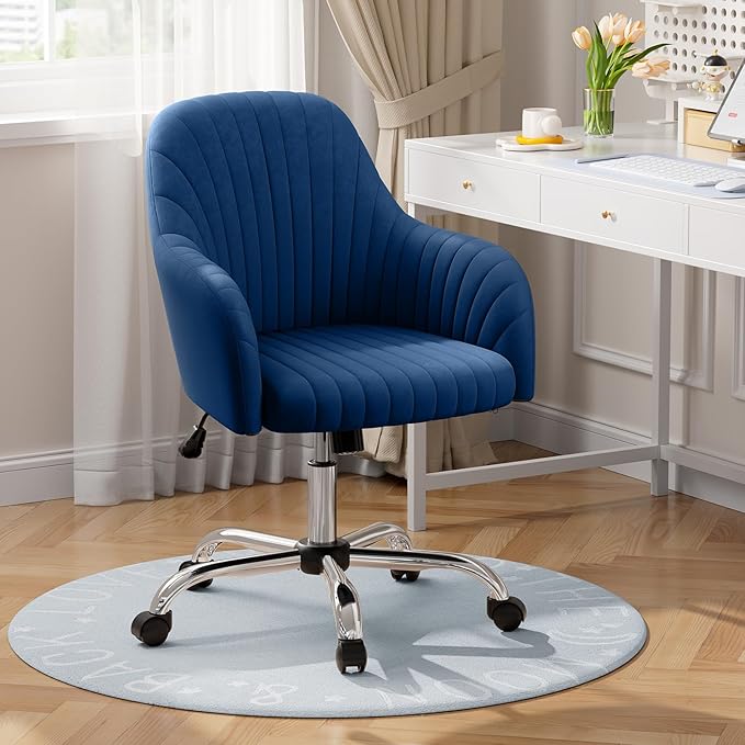 Velvet Desk Chair for Home Office, Modern Adjustable Swivel Task Chair, Women Vanity Chairs with Arm Rest for Bedroom Dressing Room,