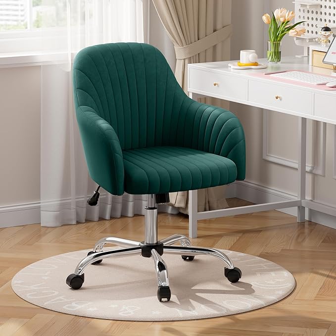 Velvet Desk Chair for Home Office, Modern Adjustable Swivel Task Chair, Women Vanity Chairs with Arm Rest for Bedroom Dressing Room,