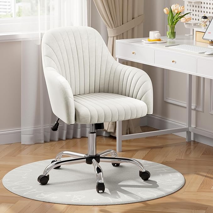 Velvet Desk Chair for Home Office, Modern Adjustable Swivel Task Chair, Women Vanity Chairs with Arm Rest for Bedroom Dressing Room,
