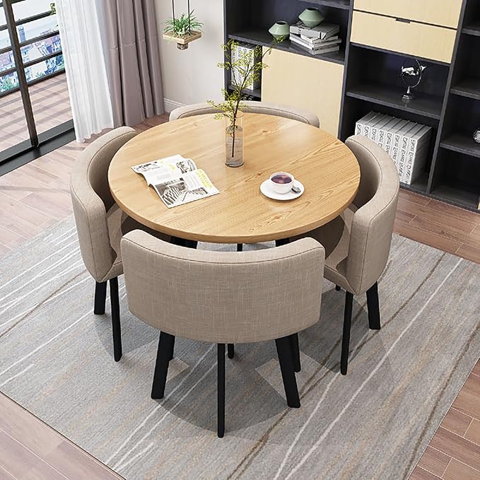 Dining Table and Chairs Set Kitchen Furniture Set Restaurant Balcony Cafe Meeting Room Office Living Room 80cm Round Table 1 Table and 4 Chairs