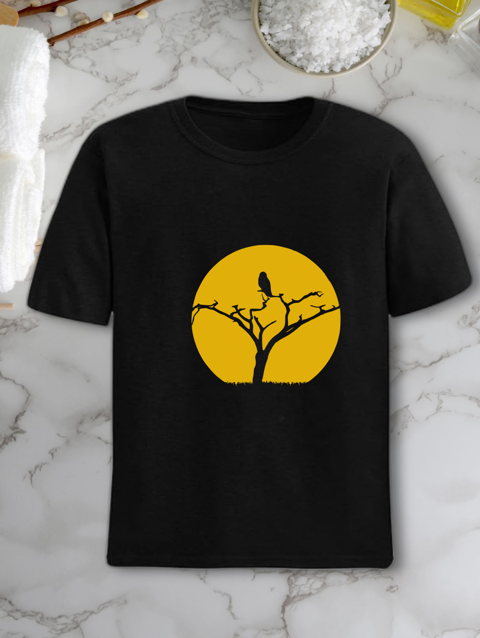 Cotton T-shirt bird moon themed tshirt unisex. 100%cotton tshirts fitting heavy cotton unisex