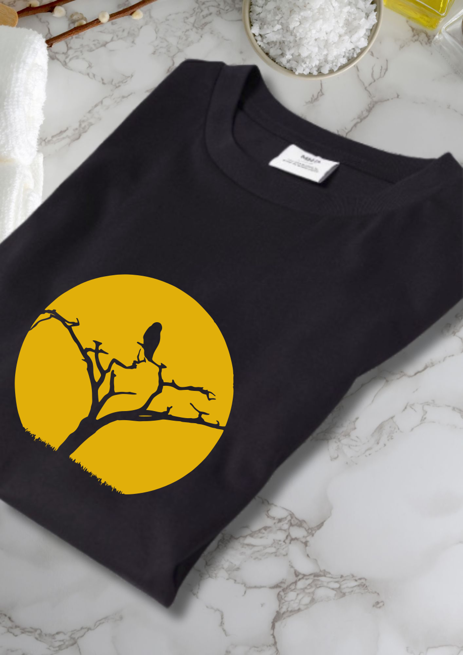 Cotton T-shirt bird moon themed tshirt unisex. 100%cotton tshirts fitting heavy cotton unisex