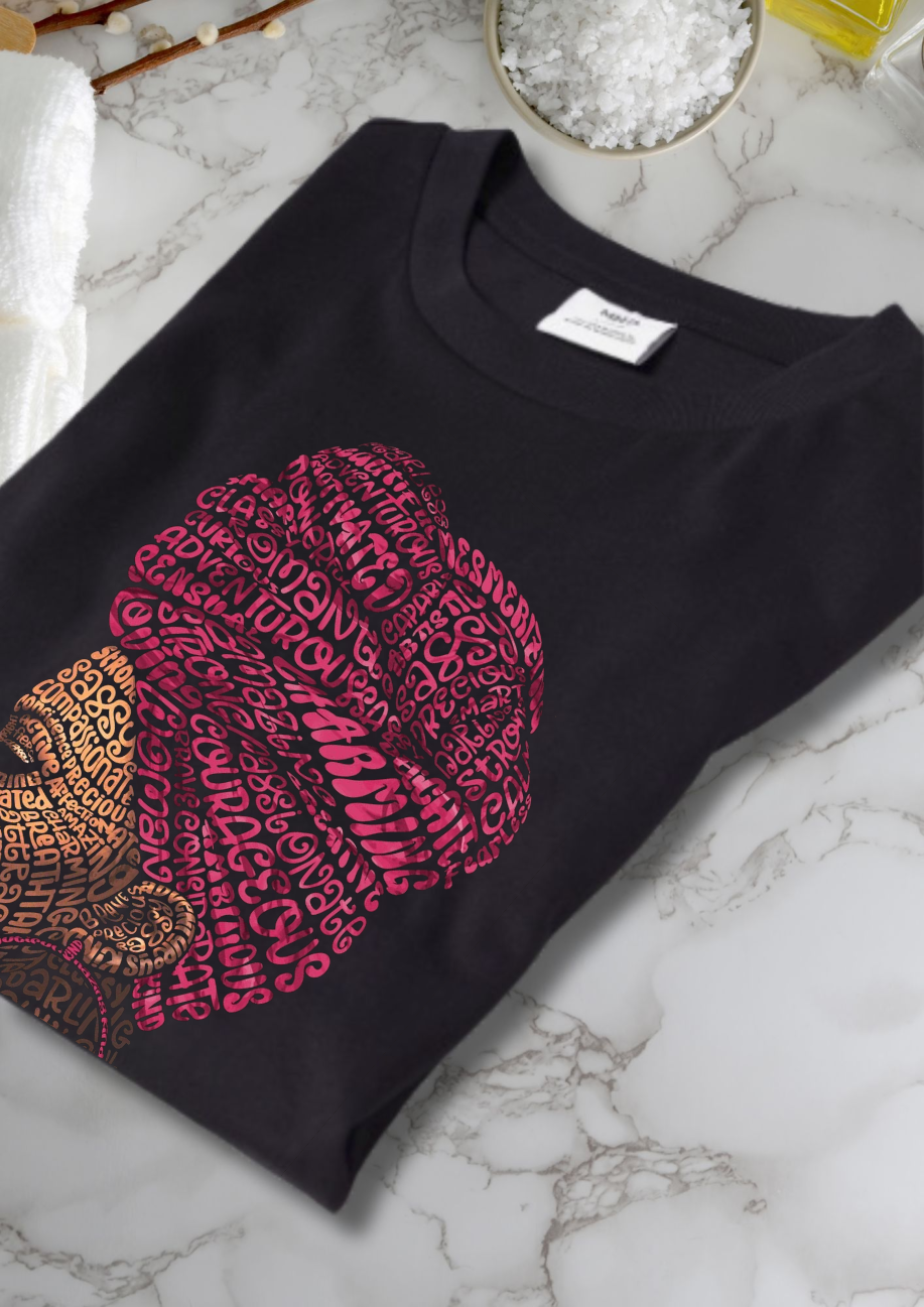 Cotton T-shirt African lady themed tshirt unisex. 100%cotton tshirts fitting heavy cotton unisex