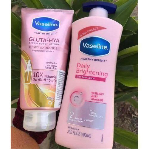 Vaseline Daily Brightening Even Tone Lotion 600ML + 330ML Gluta-Hya Dewy Radiance Serum Burst Lotion