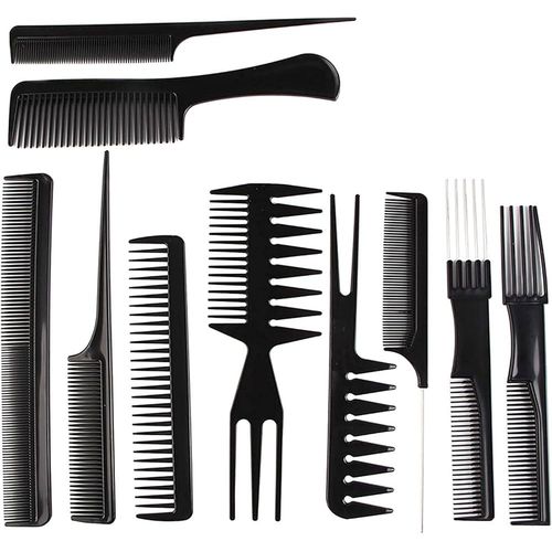 10pcs Hair Comb Set, Professional Salon Hair Styling Barber Combs Kit For Men And Women Plastic Fine And Wide Tooth Hair Combs Black