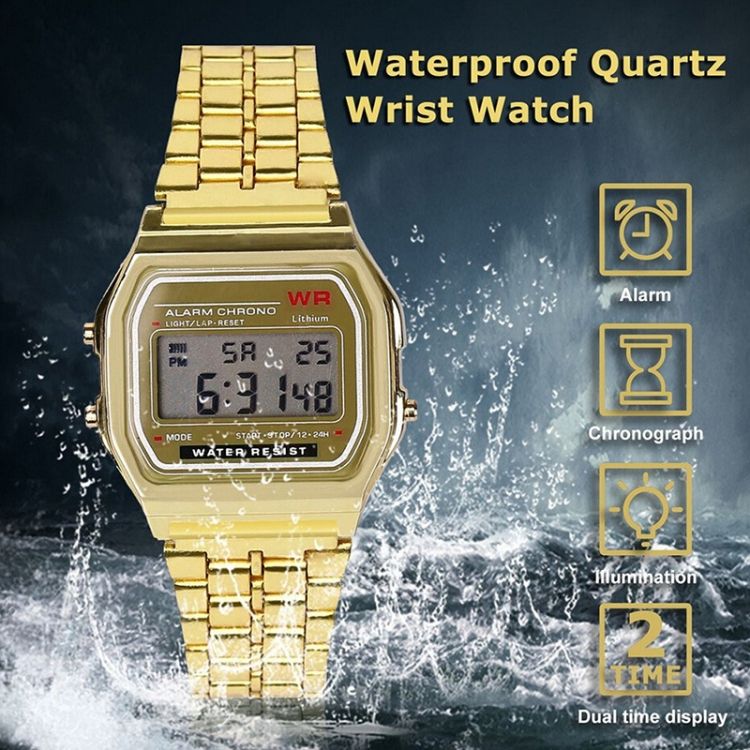 Gold Casio design Series | Unisex Digital Watch | Vintage | WR | 100 SEC Stop Watch | Daily Alarm | Regular Time Keeping: Hour, Minute, Second, PM, Date, Day | Led Light | 7 Yr Battery