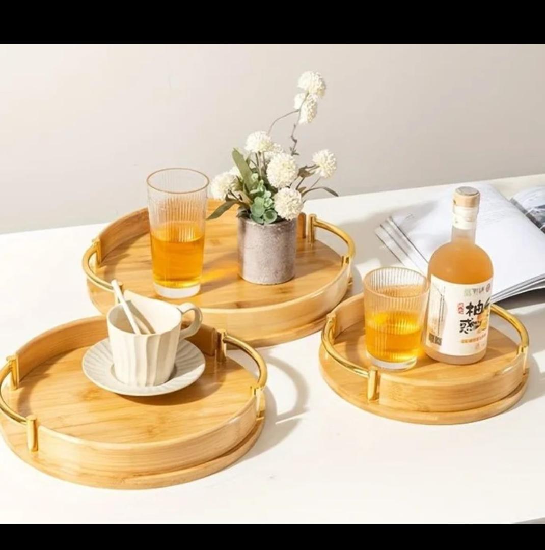 Round bamboo wooden serving trays