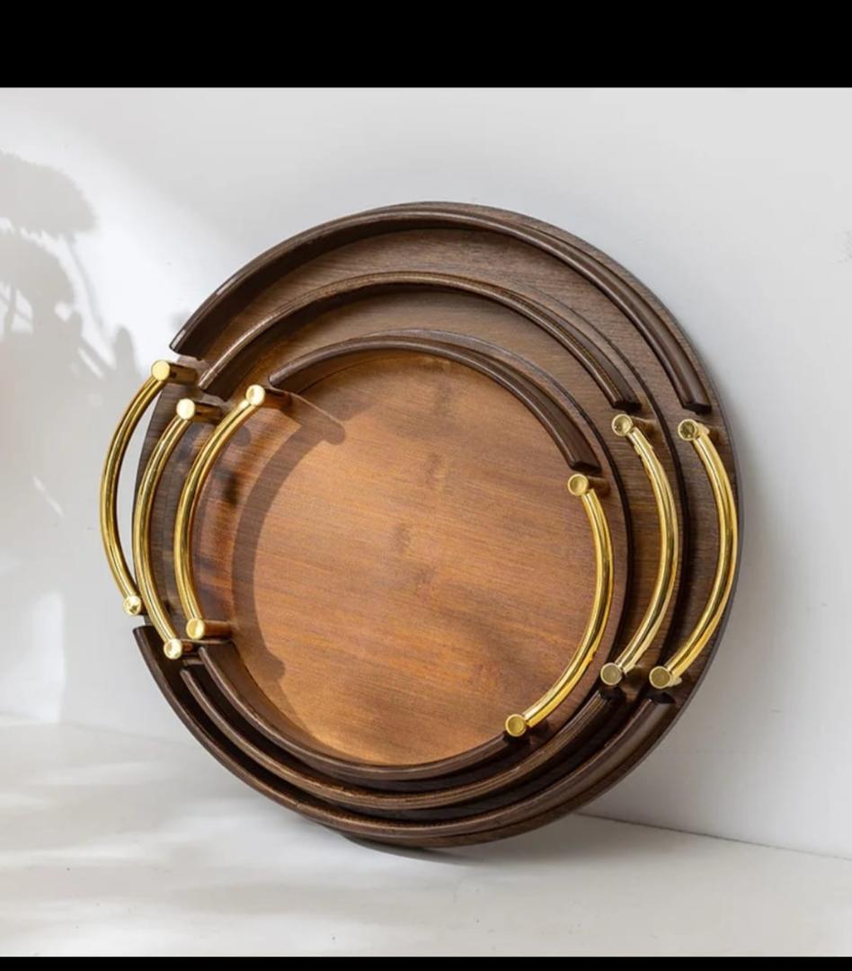 Round bamboo wooden serving trays