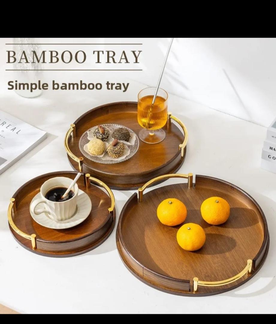 Round bamboo wooden serving trays